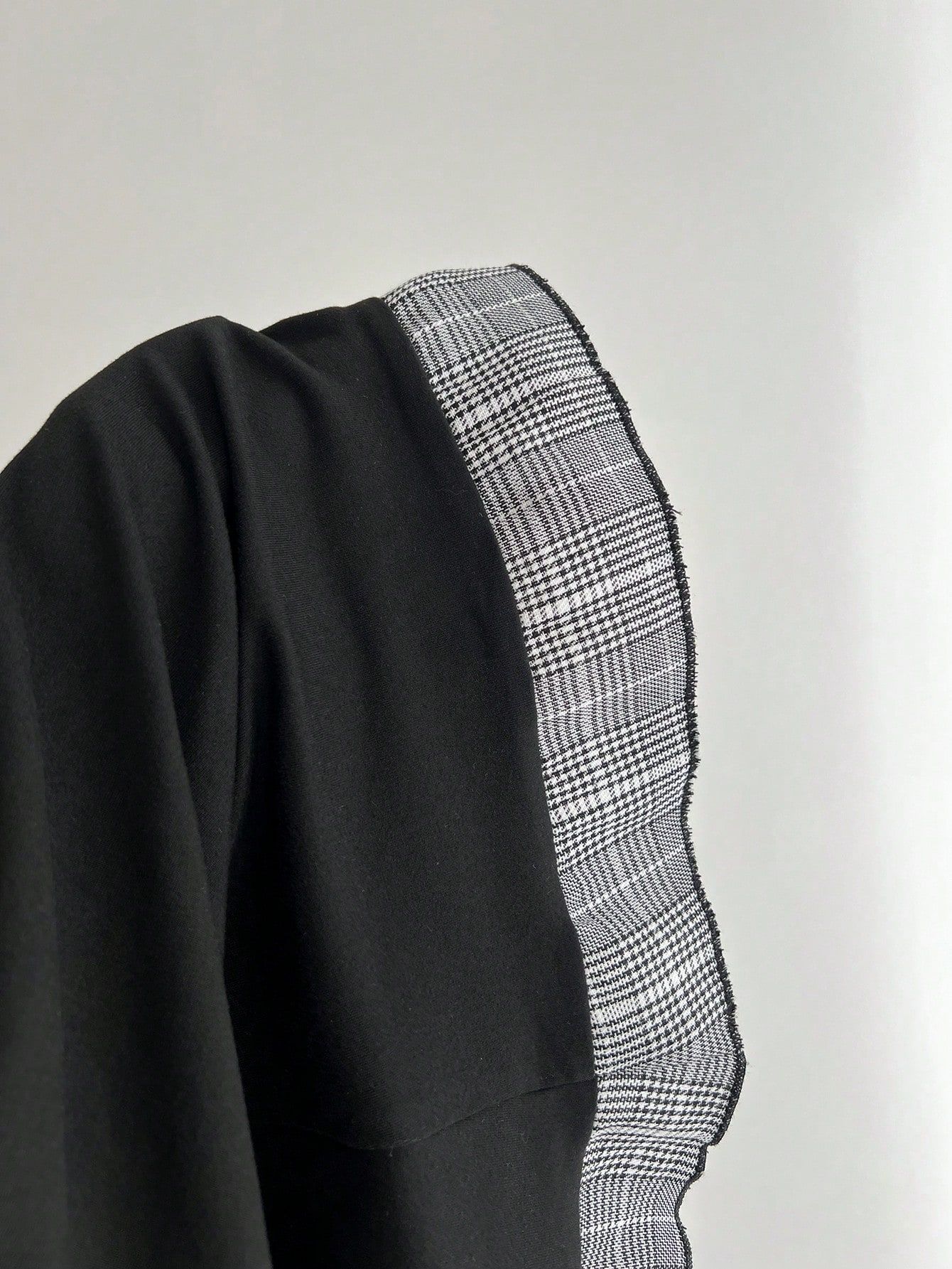 Women's Waist-Defining Plaid Contrast False Two-Layer T-Shirt - Slim Fit Casual Top With Color Block Design_ecoleips.com