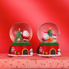 跨境新款圣誕節水晶球老人雪人發光音樂飄雪水球玻璃球圣誕節禮物
