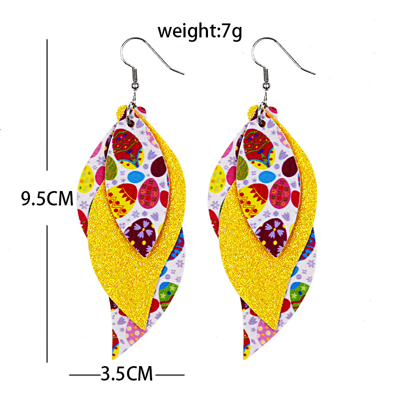 1 Pair Fashion Rabbit Leaf Pu Leather Sequins Easter Women's Drop Earrings display picture 5