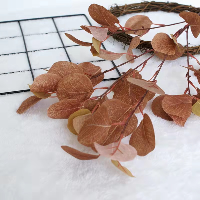 Planta artificial 5 tenedor hoja de manzana flor artificial rama de eucalipto dinero hoja arreglo floral hogar decoración de la boda flor