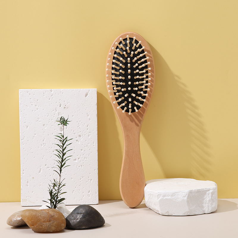 Peine de Madera con Cojín de Aire Cuadrado de Madera de Loto, Masajeador para Cabello