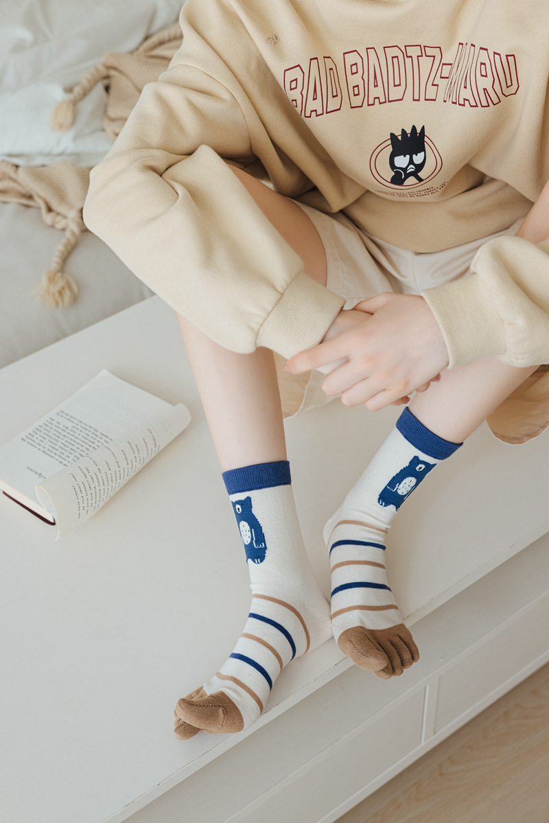 Frauen Herbst Und Winter Reine Baumwolle Fünf Finger Socken Gedruckt Split Toe Socken Vintage Bequeme Socken – Detail 19