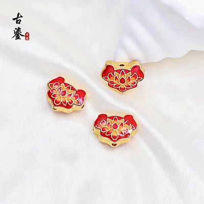 Traditional Blue Enamel Lotus Lock Spacer Beads, Chinese Style Back Cloud Enamel Cloisonné DIY Bracelet Accessories (Zərgərlik ara hissələri) - 1ruyi-lock-red-188x148x76mm-hole-2mm