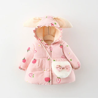 秋冬新款童装批发加绒加厚女童韩版棉服送包包 一件代发