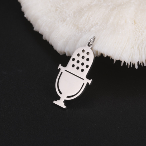 Japanese and Korean trendy accessory musical instrument shapes guitar microphone headphones saxophone notes steel color stainless steel pendant