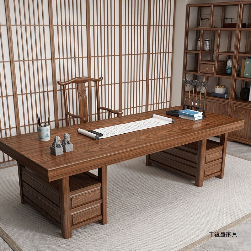 Fengjunsheng Solid Wood Desk, New Chinese-Style Retro Writing Desk with Drawers, Office Study Desk, Tea Table Fengjunsheng Solid Wood Desk, New Chinese-Style Retro Writing Desk with Drawers, Office Study Desk, Tea Table