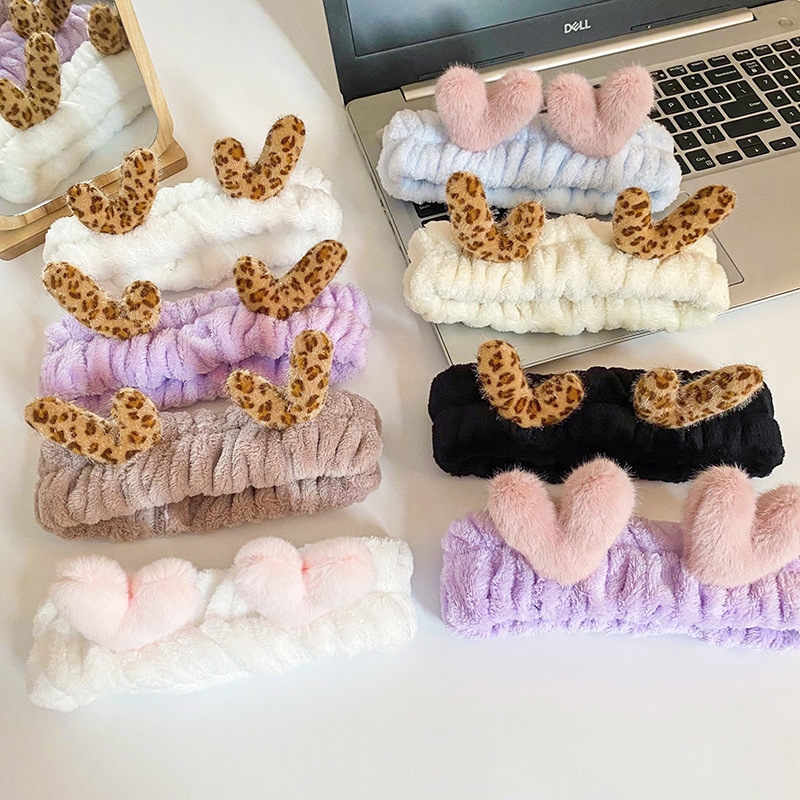 Estilo coreano lindo de La felpa de leopardo asta de impresión banda de pelo Internet Celebrity cangrejo pies banda de pelo femenino lavado de cara belleza diadema de borde ancho accesorios para el cabello