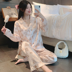 韩版甜美萌趣小兔子ins风休闲冰丝睡衣女春秋长袖套装家居服批发