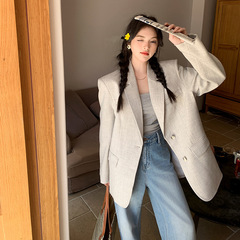 超好看浅灰色休闲西装外套女春秋2025新款高级感炸街气质宽松西服