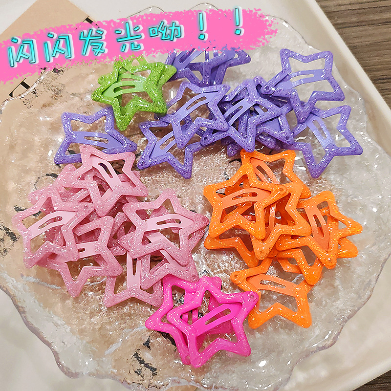 Y2K Dopamine Fine Glitter Star Hairpin Female Bangs Clip Side Cute Kidsren's Five-Pointed Star Bb Clip Hairpin Headdress