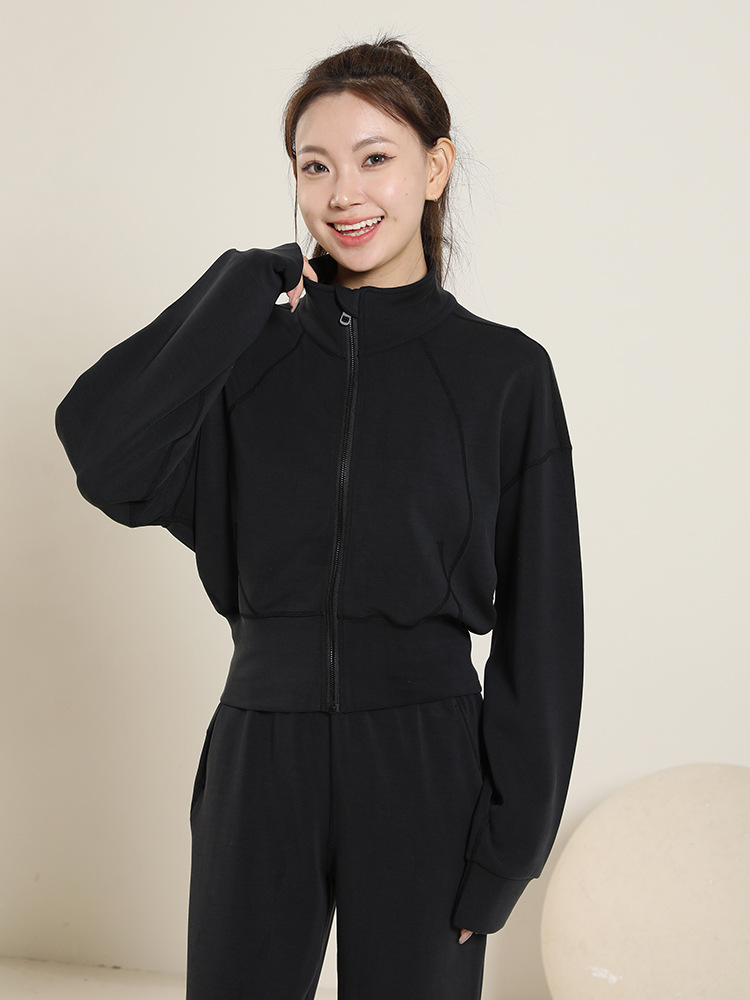 고급 검은 색 (모자가없는 스탠드 칼라)