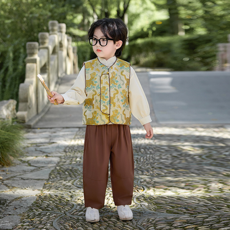 男童秋季新款汉服三件套儿童国风表演服民族风盘扣套装网红幼儿园|undefined