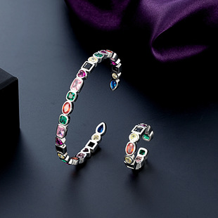 Versatile and fashionable copper inlaid irregular zircon open ring bracelet set electroplated white gold