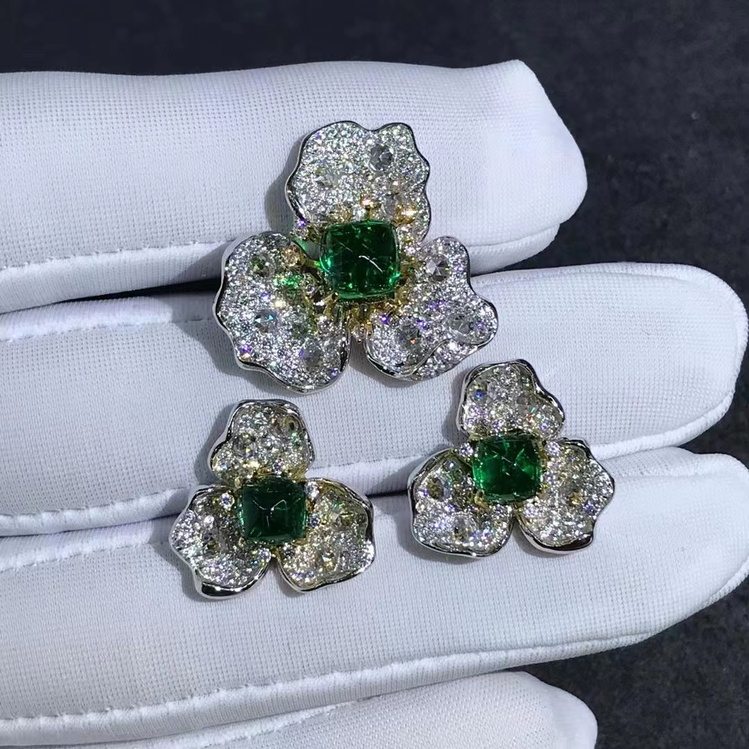 Cultivo Esmeralda de azúcar en forma de torre rosa Corte pendientes S925 Chapado en plata de cinco capas de espesor con incrustaciones de platino importado Esmeralda