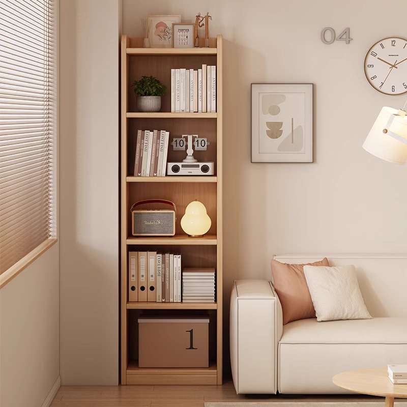 Estante de libros estante de almacenamiento integrado contra la pared estante de almacenamiento estante multicapa de sala de estar doméstica simple estante de madera sólida gabinete de ranura estrecha