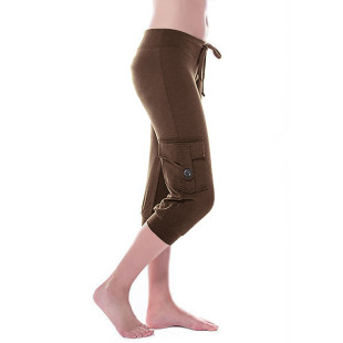 2019 Europe and the United States cross-border short AliExpress ebay elastic waist button side pocket two bags yoga cropped pants