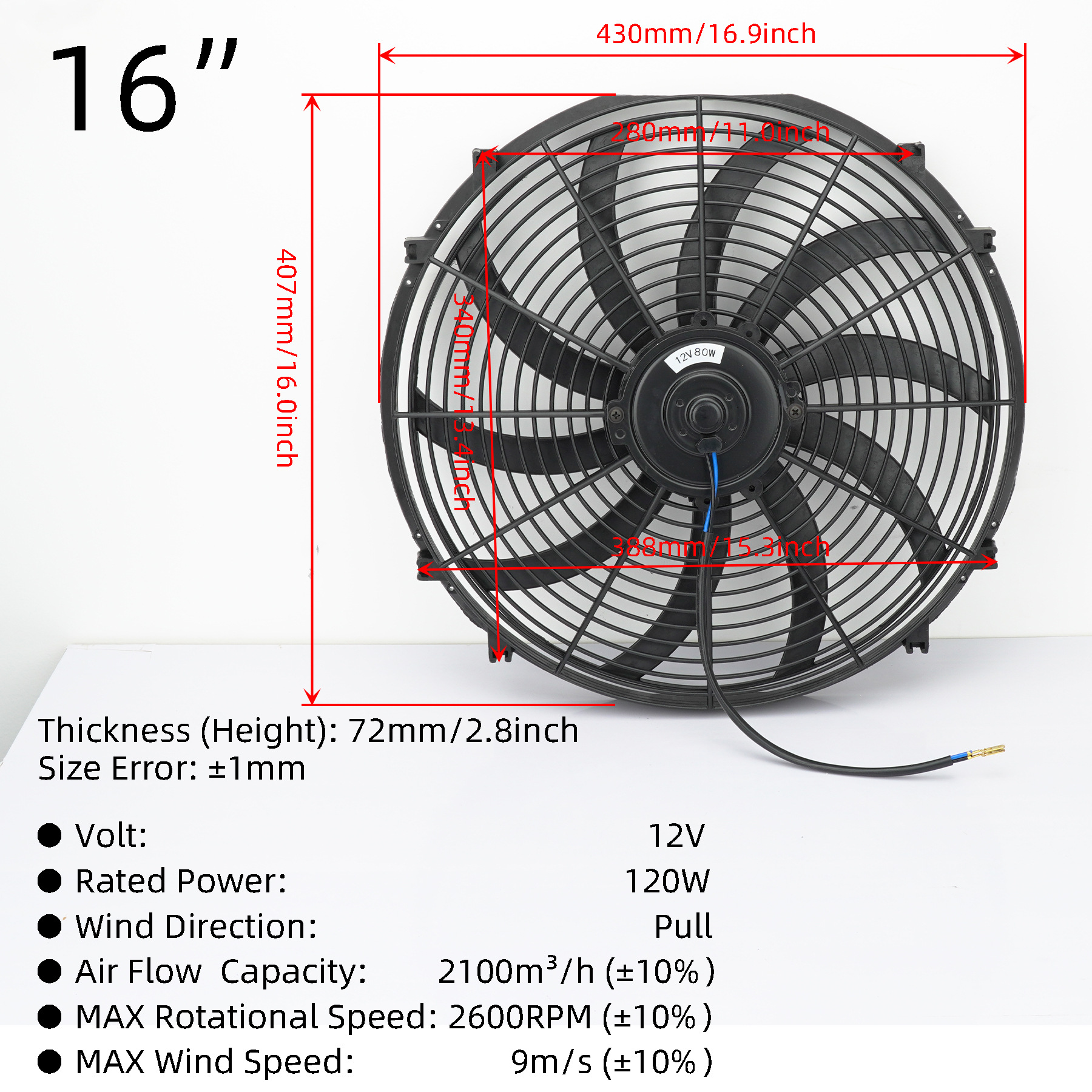 Radiator fan universal 12V 80W120W automobile oil-cooled and air-cooled electric push-pull kit cooling system