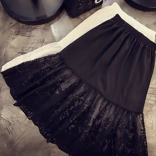 New High-Waisted Lace Bottoming Skirt with Inner Lining, Mid-Length Women's Summer Patchwork Lining Skirt, Summer Mesh Skirt