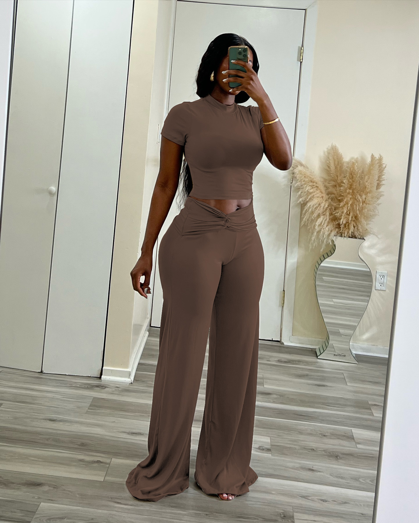 High Waisted Slimming Wide Leg Trouser And Top Two Piece Set_voghion.com
