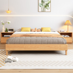 Scandinavian-style Japanese white ash wood bed with tatami floor, minimalist bed without headboard, solid wood bed for rent, low bed for guesthouse and inn furniture