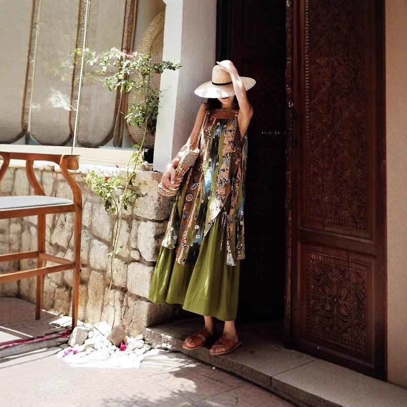 in stock Ethnic Oil Painting Printed Beaded Slip Skirt Fake Two-Piece Printed Beach Skirt Travel Holiday dress in stock Ethnic Oil Painting Printed Beaded Slip Skirt Fake Two-Piece Printed Beach Skirt Travel Holiday dress