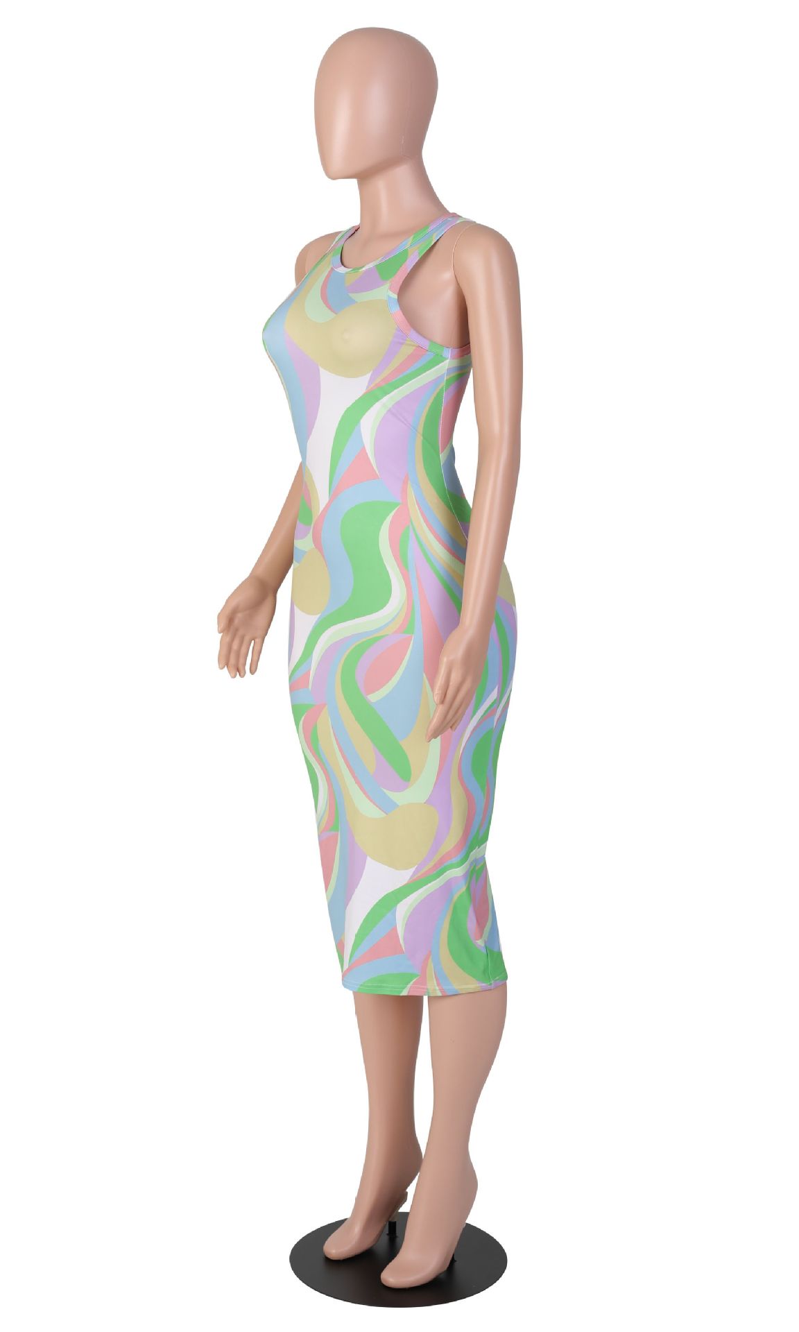 Printed Sexy Tight Sleeveless Round Neck Long Dress display picture 5