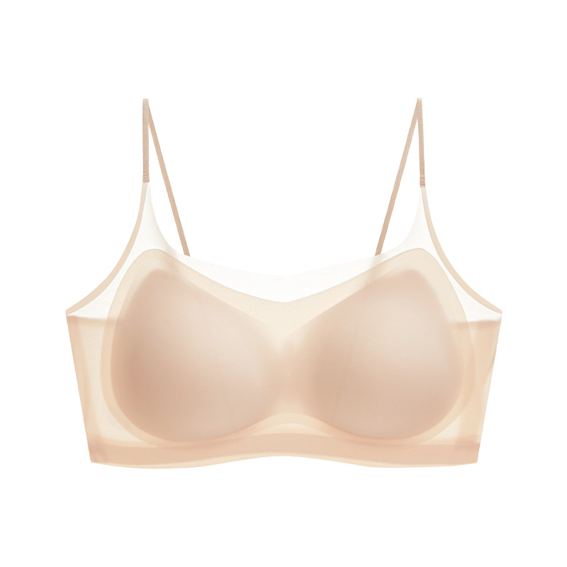Taza fija delgada de verano, ropa interior sin costuras de seda de hielo para mujer, sueño sin anillo de acero, pechos grandes, sujetador cómodo estilo chaleco pequeño