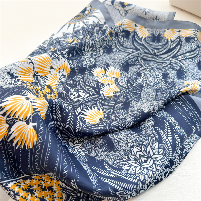 Printed Large Square Scarf Sunflower Silk Scarf For Women_voghion.com