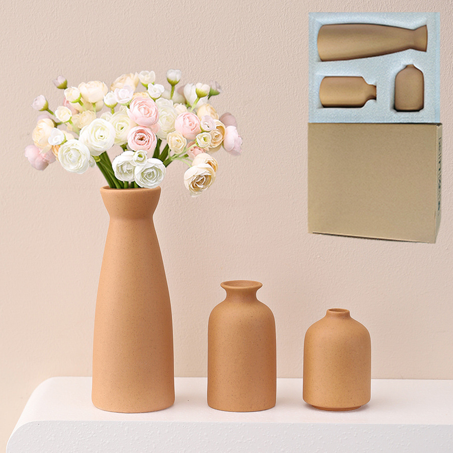 Amazon cross-border e-commerce for three-piece vase ceramic ornaments wholesale ins wind high color value simulation flower insert