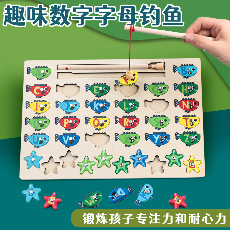 Carta de madera para niños Placa de pesca magnética educación temprana concentración color entrenamiento cognitivo juguetes educativos interactivos transfronterizos