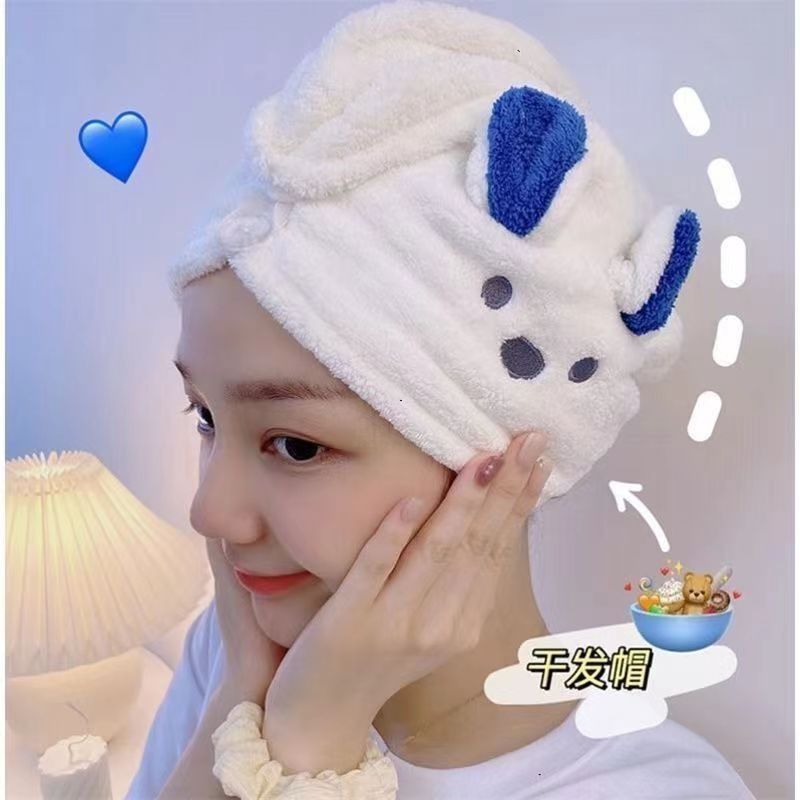 韩国兔耳朵干发帽吸水家用卡通珊瑚绒速干女兔兔帽可爱卡通包头巾