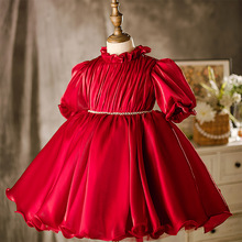 紅色兒童禮服女寶寶冬季洋氣質感公主裙花童周歲生日鋼琴演出禮服
