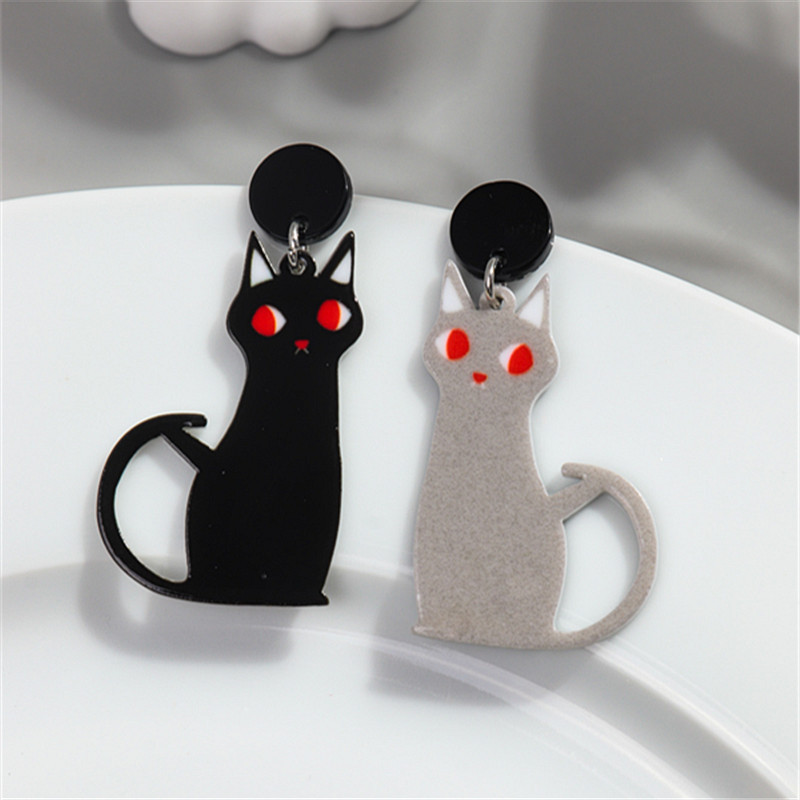 Aretes de gato cambiables de Navidad – acrílico, estilo adorable, campana, gato negro, Europa/América