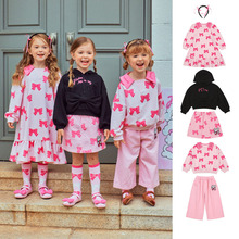 现货BE25年秋新款女童潮连帽卫衣中小童粉色卫衣长裤可爱半裙套装