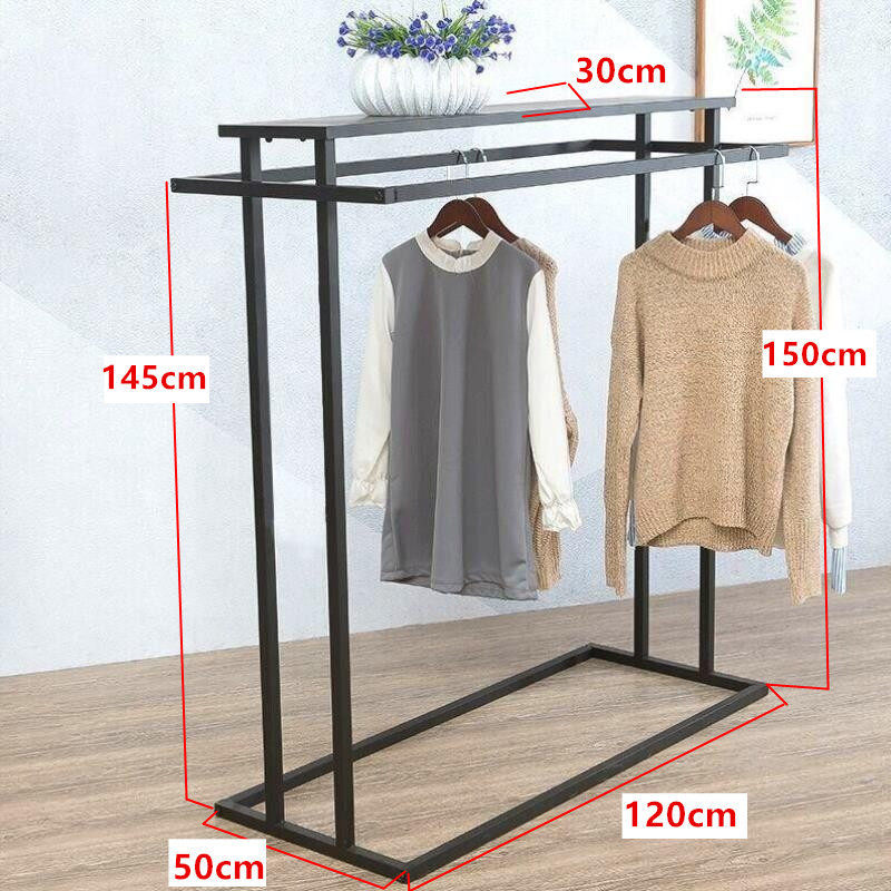 Tienda de ropa estante de exhibición tipo piso estante de ropa de mujer estante de barra paralela elevable estante de isla de doble fila colgante suelo image 11
