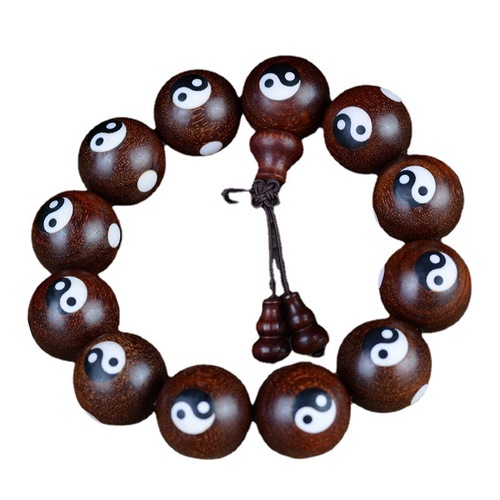 Small Leaf Rosewood High-Density Old Material Blood Rosewood Inlaid Tai Chi Male and Female Beads, Taoist Taoist Rosary