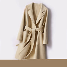 2022年秋冬新款韓版女式羊毛西裝領長袖大衣女式中長款外搭大衣
