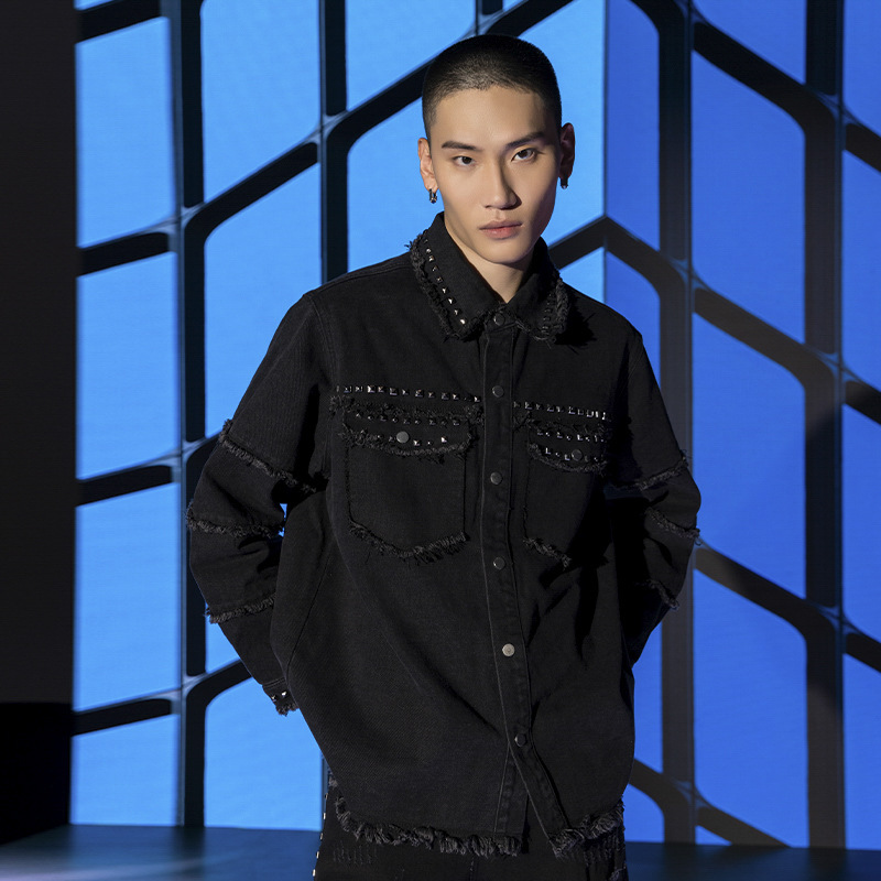 New Factor Metallic Punk Design Sense Denim Coat with brushed and loose jacket