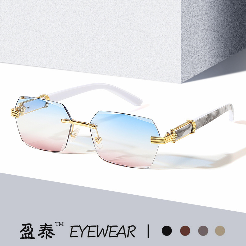 Cross-Border New Rimless Edge-Cut Sunglasses for Women, Internet Celebrity Same Style, Fashionable Gradient Color Marine Sunglasses