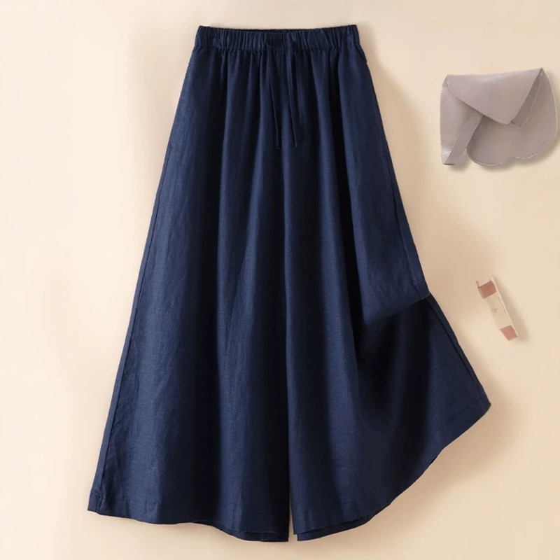 Cotton, Linen and Ramie Three-Quarter Wide-Leg Pants for Women 2025 Summer Thin Culottes Loose and Drapedy Casual Linen Pants