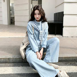 休闲运动套装女2026春季新款条纹披肩卫衣阔腿裤时尚显瘦两件套裤