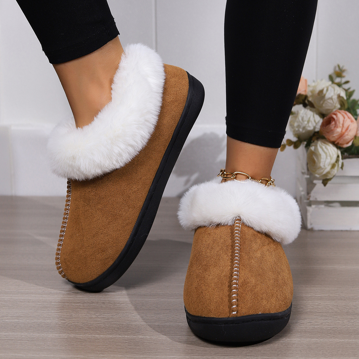 Home cotton slippers female Baotou cotton drag indoor household non-slip neutral slippers_voghion.com