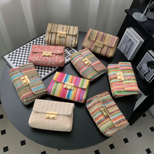 woman bag2025时尚简约彩虹女士包包多色夏季草编包斜跨包热销