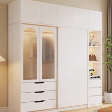 法式奶油风衣柜卧室家用推拉门玻璃实木衣橱现代简约储物柜子