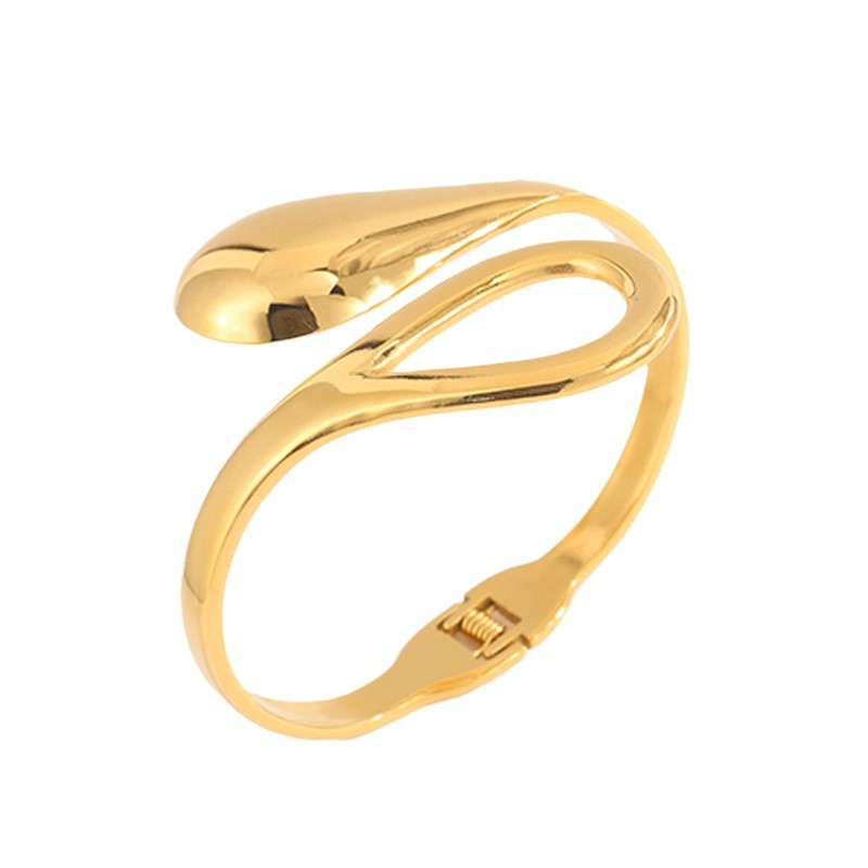 Brazalete de acero de titanio de diseño simple y exquisito abertura hueco abraza brazalete de oro de 18k elástico joyas de brazalete cruzada