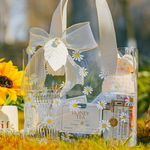 Small Daisy Three-Eight Transparent Handbag Gift Bag PVC Plastic Birthday Gift Box High-End Gift Bag