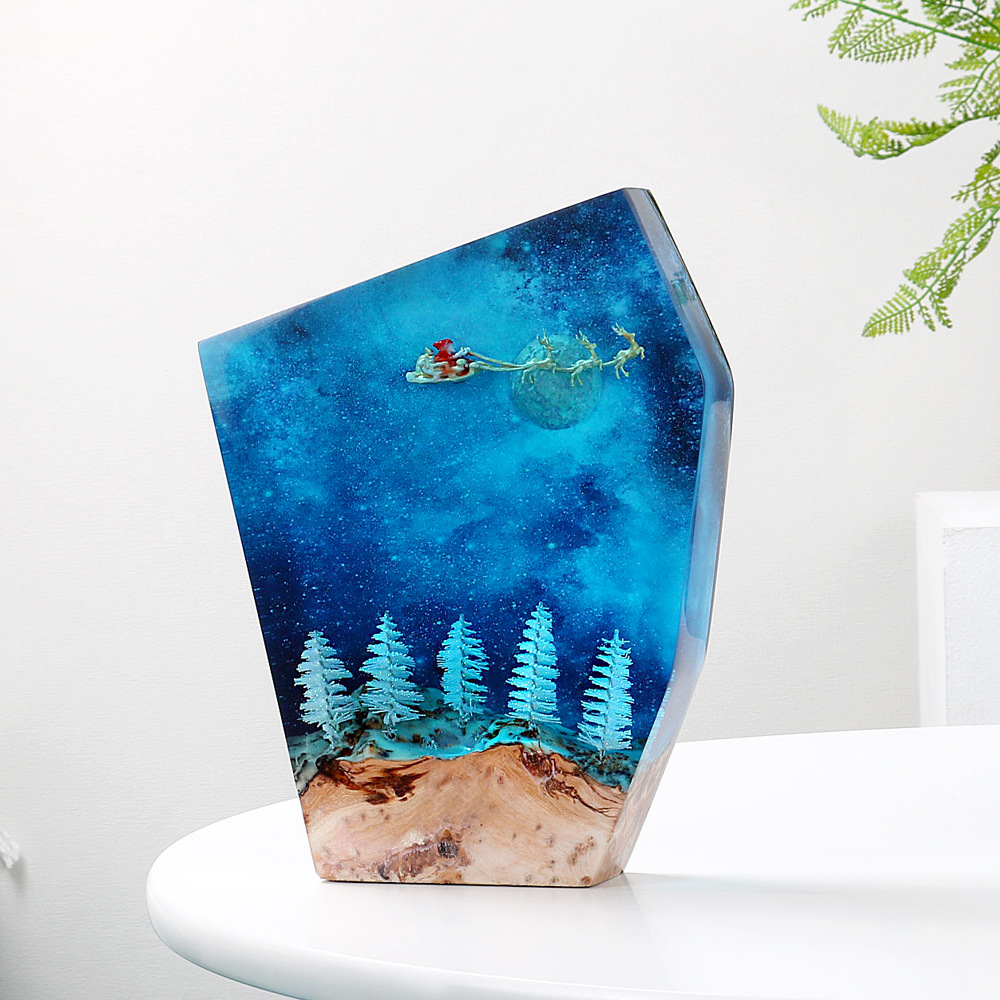  New Creative  Christmas Micro Landscape Resin Nightlight European Old Man Moon Ornaments Crafts Tide