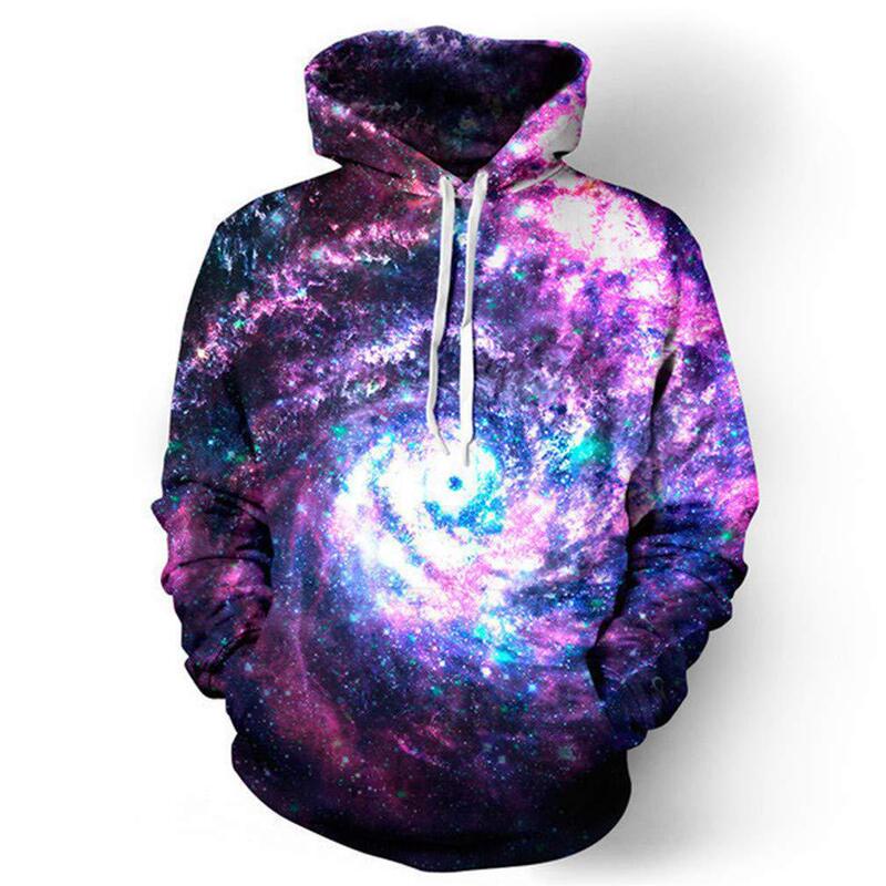 Cross-border foreign trade Europe and the United States autumn and winter new men's 3D digital printing purple galaxy star long sleeve hooded sweater