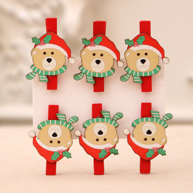 Suministros de Navidad Decoraciones de Navidad clip de madera de dibujos animados DIY Santa Claus pequeño clip de madera 5CM