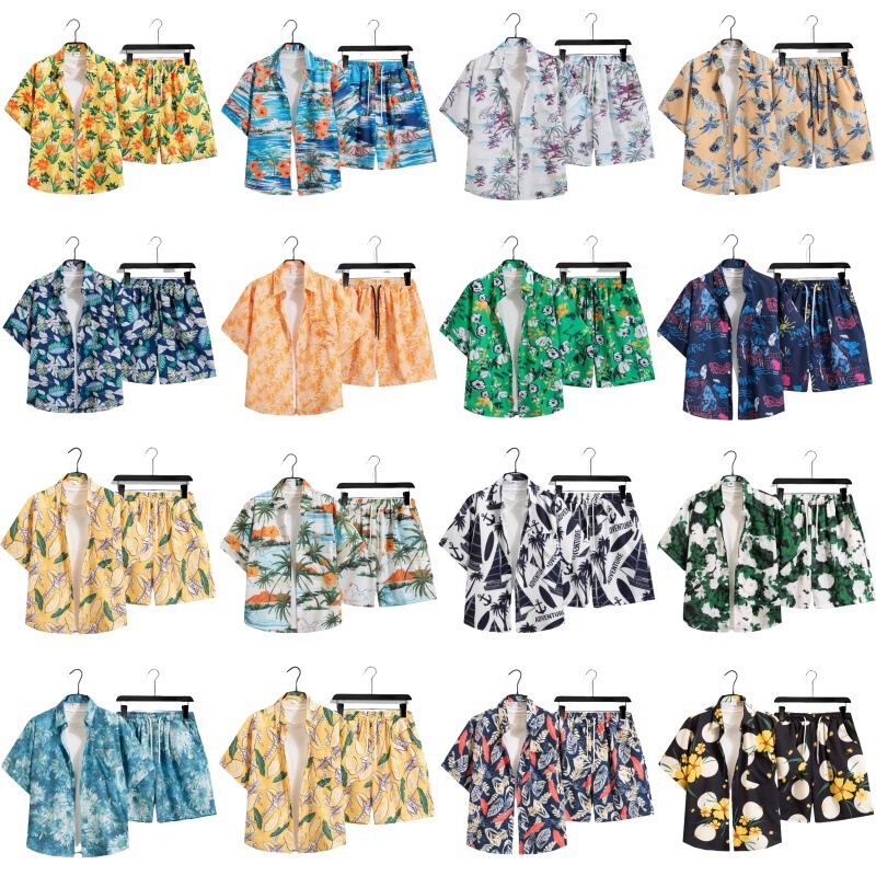 Semporna Vacation Beach Floral Shirt Suit Short-Sleeved Men's and Women's Summer Hawaiian Retro Casual Floral Shirt